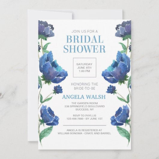 Blue Poppies Bridal Shower-uitnodiging Kaart (Voorkant)