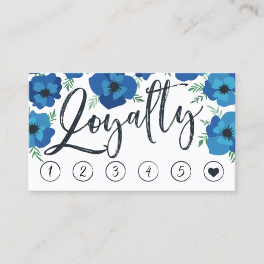 Blue Poppies & Brush Script Loyalty Punch Kaart (Voorkant)