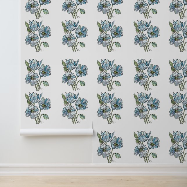 Blue Poppies - Peel & Stick behang (Applicatie)