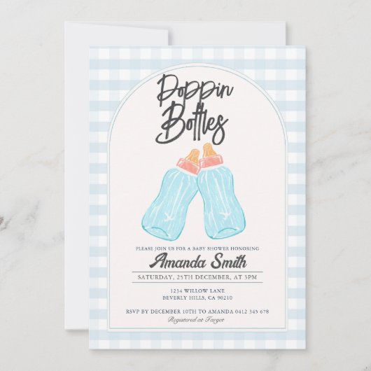 Blue Poppin Bottles Baby shower Uitnodiging (Voorkant)