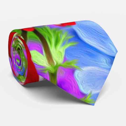 Blue Poppy Day Pattern Stropdas (Opgerold)