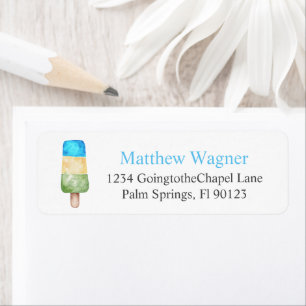 Blue Popsiday Birthday Party Return Address Etiket
