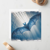 Blue Porcelain Bat Wenskaart Notitiekaartje (Voorkant / Achterkant in situ)