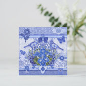 Blue Porcelain Birds and Birdcage Card Feestdagenkaart (Staand voorkant)