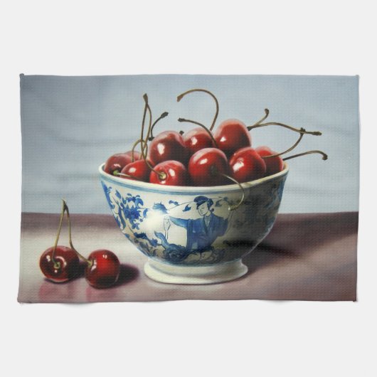 Blue Porcelain & Cherries Theedoek (Horizontaal)