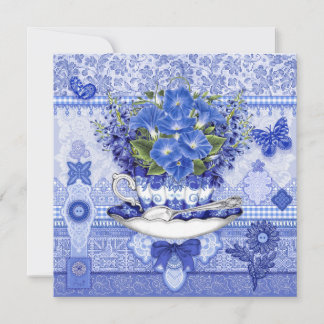 Blue Porcelain Cup and Flowers Card Feestdagenkaart