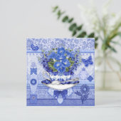Blue Porcelain Cup en Flowers Kaart (Staand voorkant)