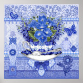 Blue Porcelain Cup en Flowers Poster (Voorkant)