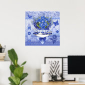Blue Porcelain Cup en Flowers Poster (Thuiskantoor)