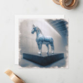 Blue Porcelain Horse Wenskaart Notitiekaartje (Voorkant / Achterkant in situ)