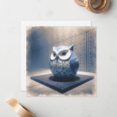 Blue Porcelain Owl Wenskaart Notitiekaartje (Voorkant / Achterkant in situ)