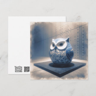 Blue Porcelain Owl Wenskaart Notitiekaartje