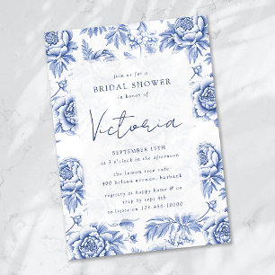 Blue Porcelain Toile Floral Vrijgezellenfeest Kaart