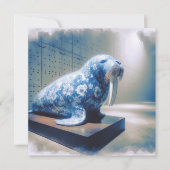 Blue Porcelain Walrus Wenskaart Notitiekaartje (Voorkant)