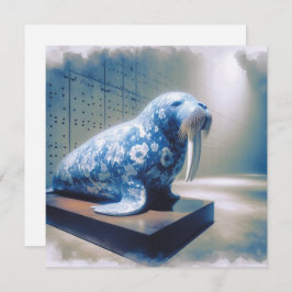 Blue Porcelain Walrus Wenskaart Notitiekaartje