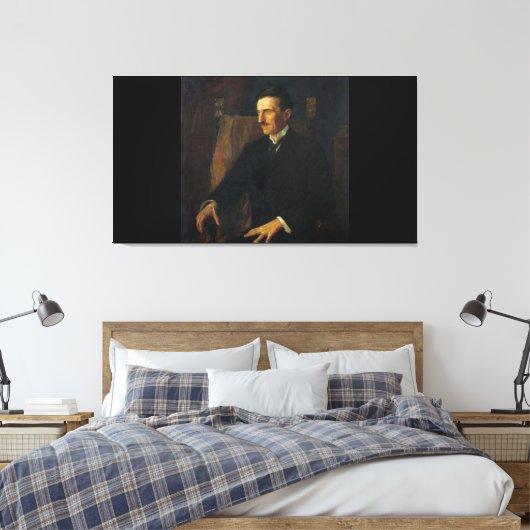 Blue Portrait of Nikola Tesla Canvas Afdruk (Insitu (Slaapkamer))