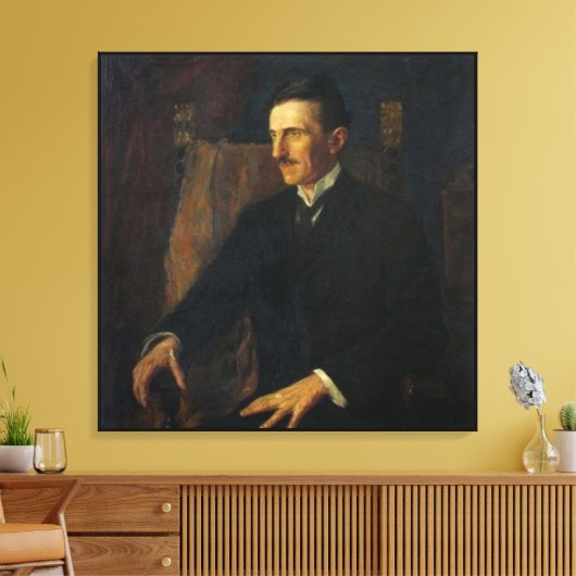 Blue Portrait of Nikola Tesla Canvas Afdruk (Insitu (Woonkamer))