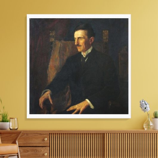 Blue Portrait of Nikola Tesla - Canvas Print (Insitu (Woonkamer))