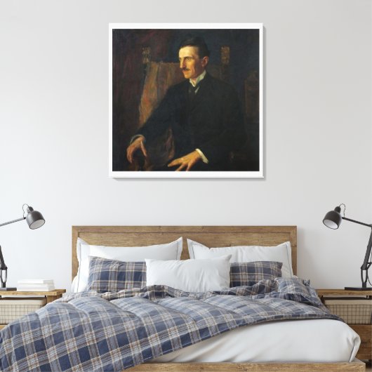 Blue Portrait of Nikola Tesla - Canvas Print (Insitu (Slaapkamer))