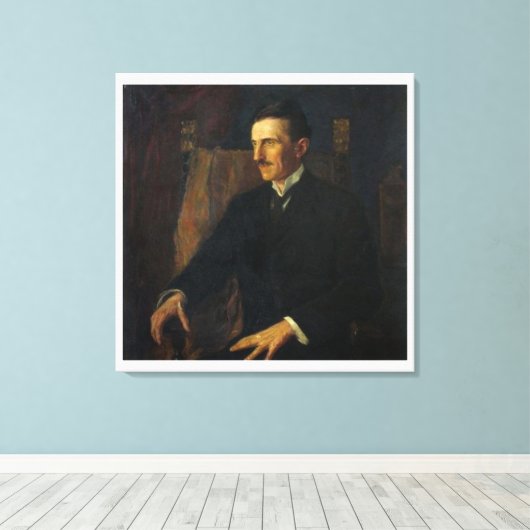Blue Portrait of Nikola Tesla - Canvas Print (Insitu (Houten vloer))