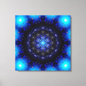 blue power mandala with flower of life canvas afdruk (Voorkant)