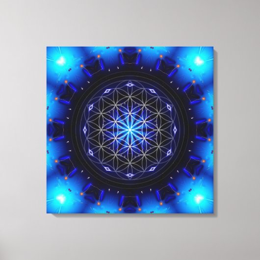 blue power mandala with flower of life canvas afdruk (Voorkant)