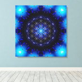 blue power mandala with flower of life canvas afdruk (Insitu (Houten vloer))