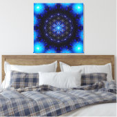 blue power mandala with flower of life canvas afdruk (Insitu (Slaapkamer))