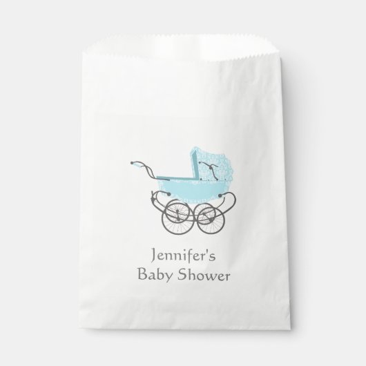 Blue Pram Baby shower Favor Bag Bedankzakje (Voorkant)