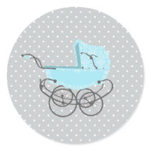 Blue Pram Baby shower Sticker