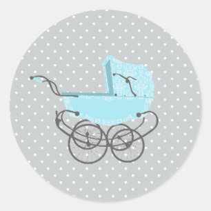 Blue Pram Baby shower Sticker