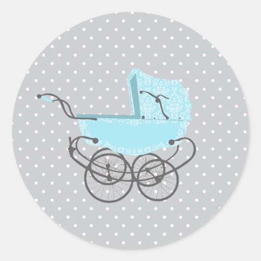 Blue Pram Baby shower Sticker (Voorkant)