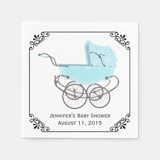  Blue Pram Custom Baby shower Papieren servetten (Voorkant)