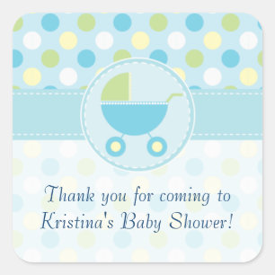 Blue Pram en Polka Dots Baby shower Sticker