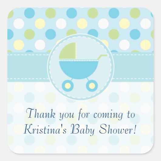 Blue Pram en Polka Dots Baby shower Sticker (Voorkant)