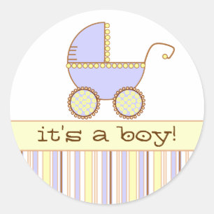 Blue Pram - Het is een jongen! Ronde Sticker