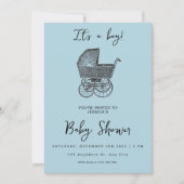 Blue  Pram Stroller Baby Boy Shower Kaart (Voorkant)