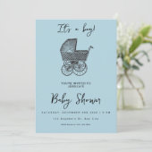Blue  Pram Stroller Baby Boy Shower Kaart (Staand voorkant)
