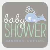Blue Pregnant Mama Whale Boy Baby shower Party Vierkante Sticker (Voorkant)