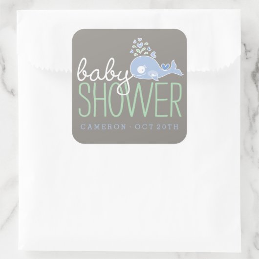 Blue Pregnant Mama Whale Boy Baby shower Party Vierkante Sticker (Tas)