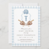 Blue Preppy Baseball Crest Baby Shower Invitation Bedankkaart (Voorkant)