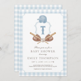 Blue Preppy Baseball Crest Baby Shower Invitation Bedankkaart
