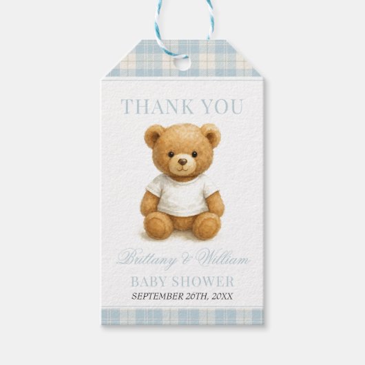 Blue Preppy Beer Modern Plaid Baby shower Cadeaulabel (Voorkant)