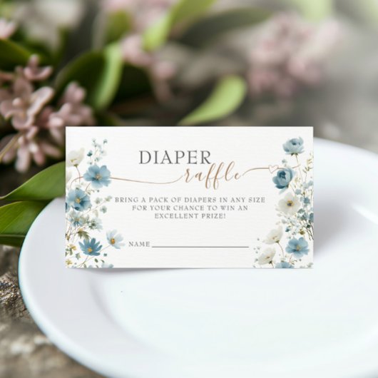 Blue Preppy Flowers Baby Shower Diaper Raffle Informatiekaartje