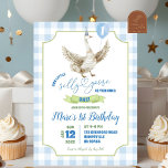 Blue Preppy Gekke Gans eerste verjaardagsuitnodigi Kaart<br><div class="desc">Blue Preppy Gekke Gans Eerste Verjaardagsuitnodiging,  Blue Preppy 1e Verjaardagsuitnodiging,  Gekke Gans Verjaardagsfeestuitnodiging,  Blue Preppy Animals Verjaardagsfeest</div>