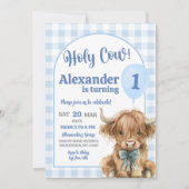 Blue Preppy Gingham Koe Boy Eerste Verjaardag Kaart (Voorkant)