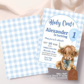 Blue Preppy Gingham Koe Boy Eerste Verjaardag Kaart