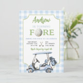 Blue Preppy Golf Boy 4e verjaardag uitnodiging (Staand voorkant)