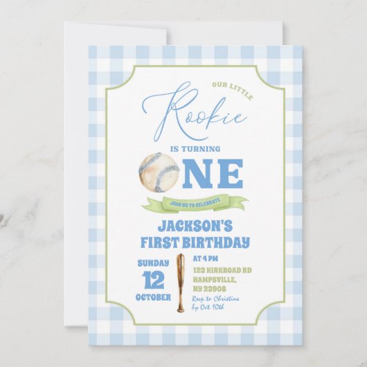 Blue Preppy Little Rookie Baseball Verjaardag Kaart (Voorkant)
