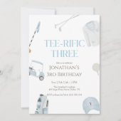 Blue Preppy Tee-Rific Three Golf Birthday Kaart (Voorkant)